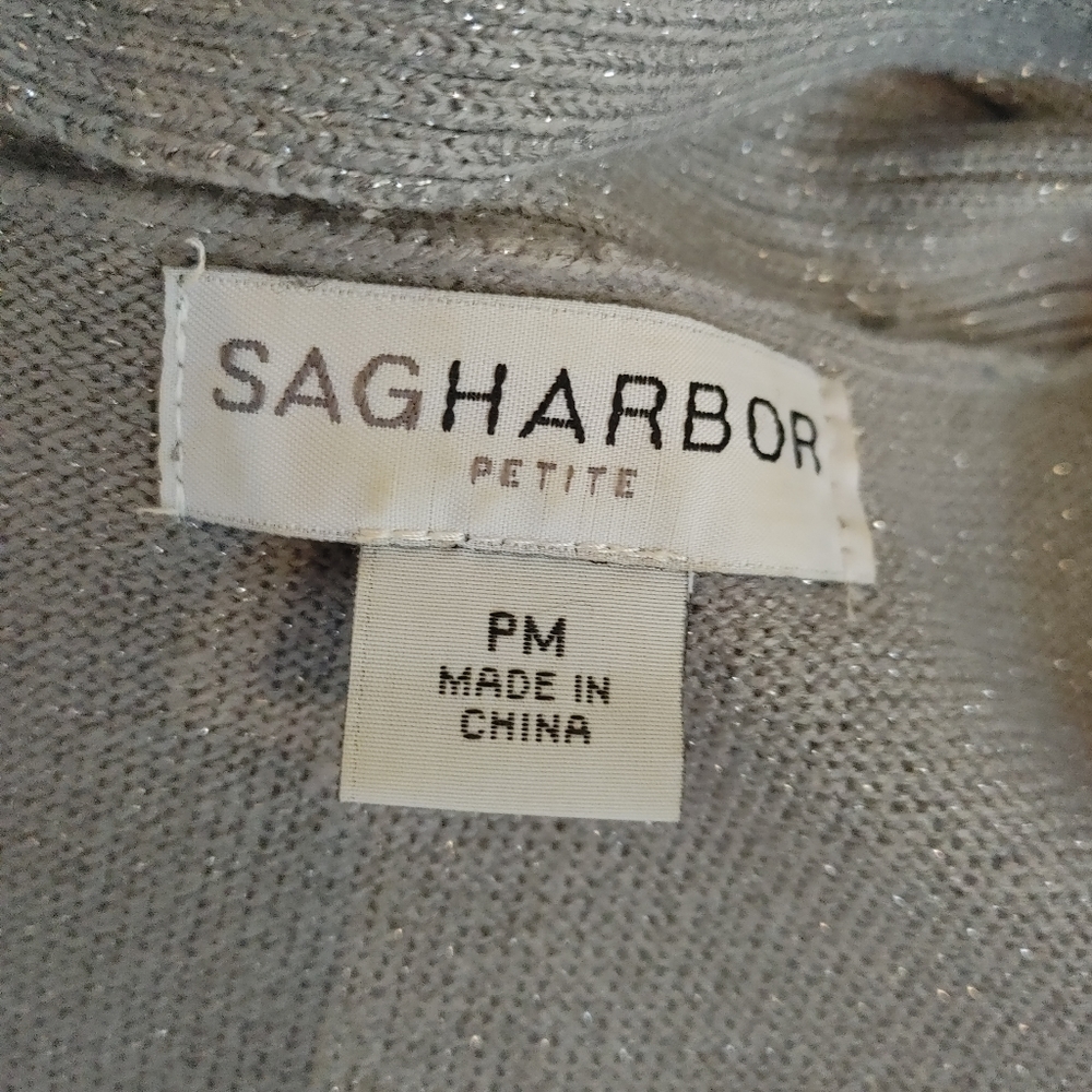 SAG HARBOR METALLIC TWINSET CARDIGAN, GREY MP - Picture 5 of 6